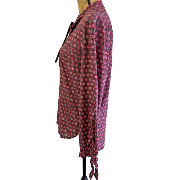 P.A.R.O.S.H. Women’s Pink Floral Long Sleeve Tie Neck Silk Blouse Sz M Italy - Picture 4 of 11